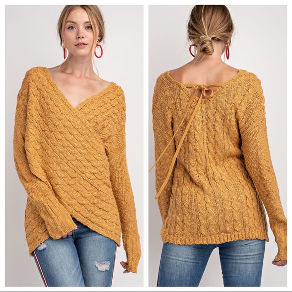 CHAVI-Cross Front Drop Sleeve Sweater - Picture 2 of 3